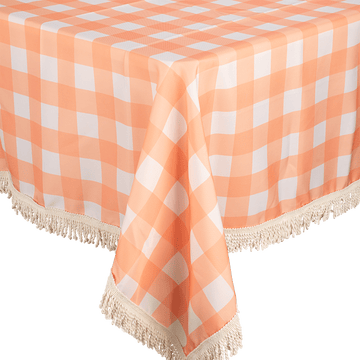 Fringed Tablecloth Apricot Check - Kollab Australia