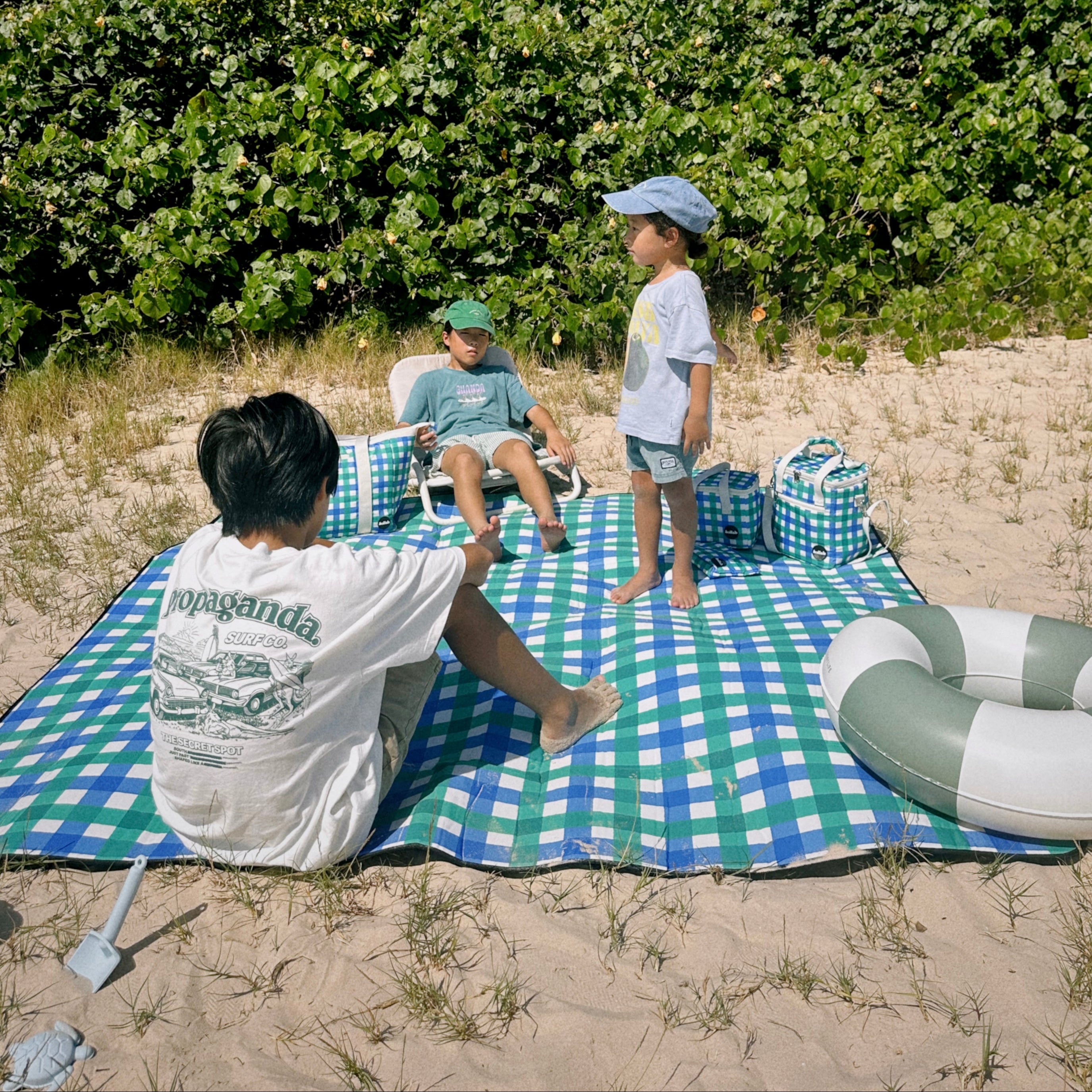 Large Picnic Mat Green Blue Check – 2m Water-Resistant Foam Mat